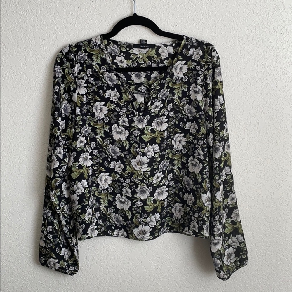 Black Floral Forever 21 Long Sleeve Blouse